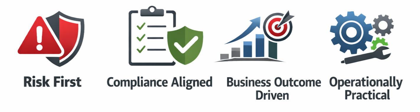 MSG's approach is risk first, compliance aligned, business outcome driven, and operationally practical
