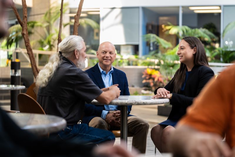 meeting in building atrium