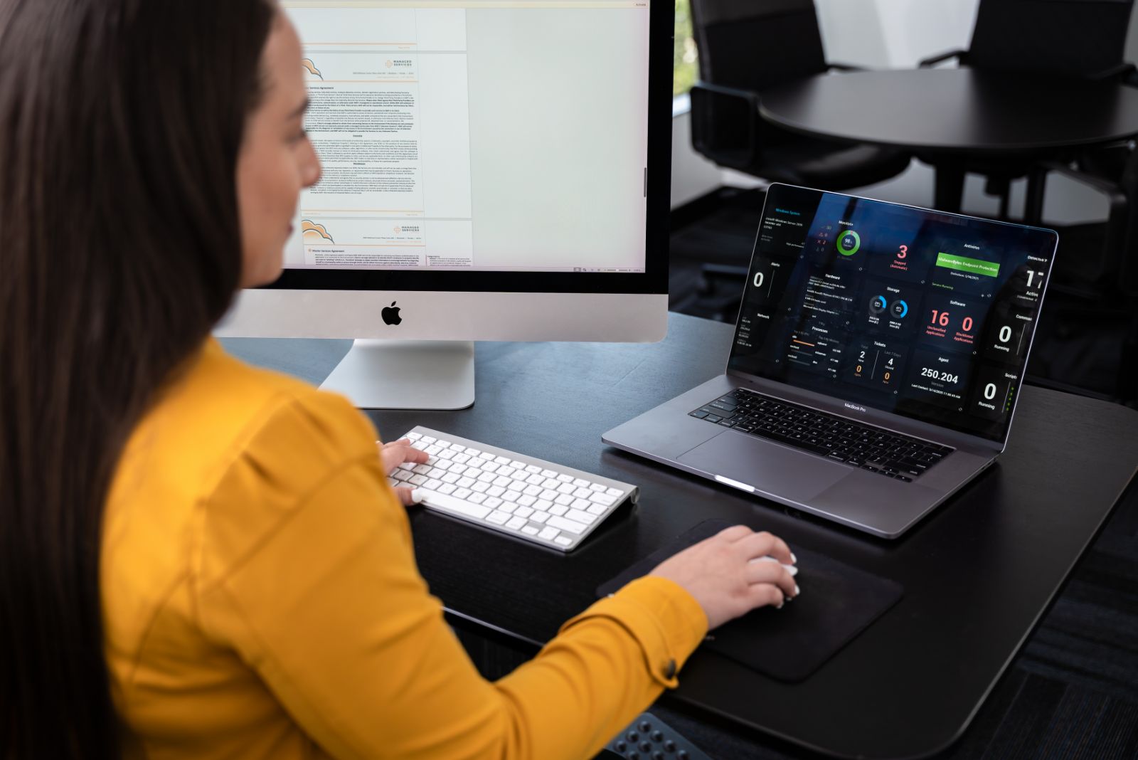 team member reviewing dashboard